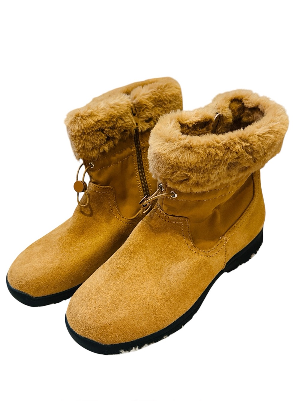 Comfortview Women's The Emeline Weather Boots Suede Faux Fur Camel Size 8.5Wide
